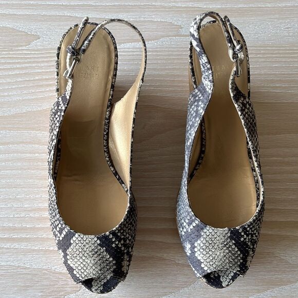 Stuart Weitzman NWOT Jean Snake-Embossed Leather Slingback Sandals size 9 - Picture 9 of 14
